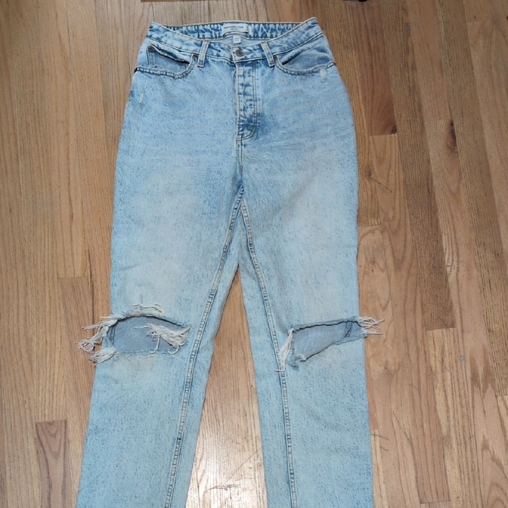 Abercrombie & Fitch Light Blue Ripped Straight Leg Jeans
